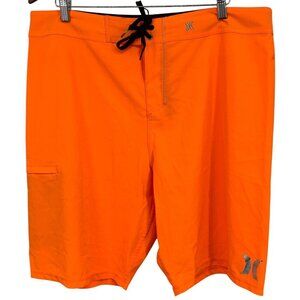 Hurley Mens Orange Board Shorts Size 38 Stretch Surf Swim Trunks Pocket EUC